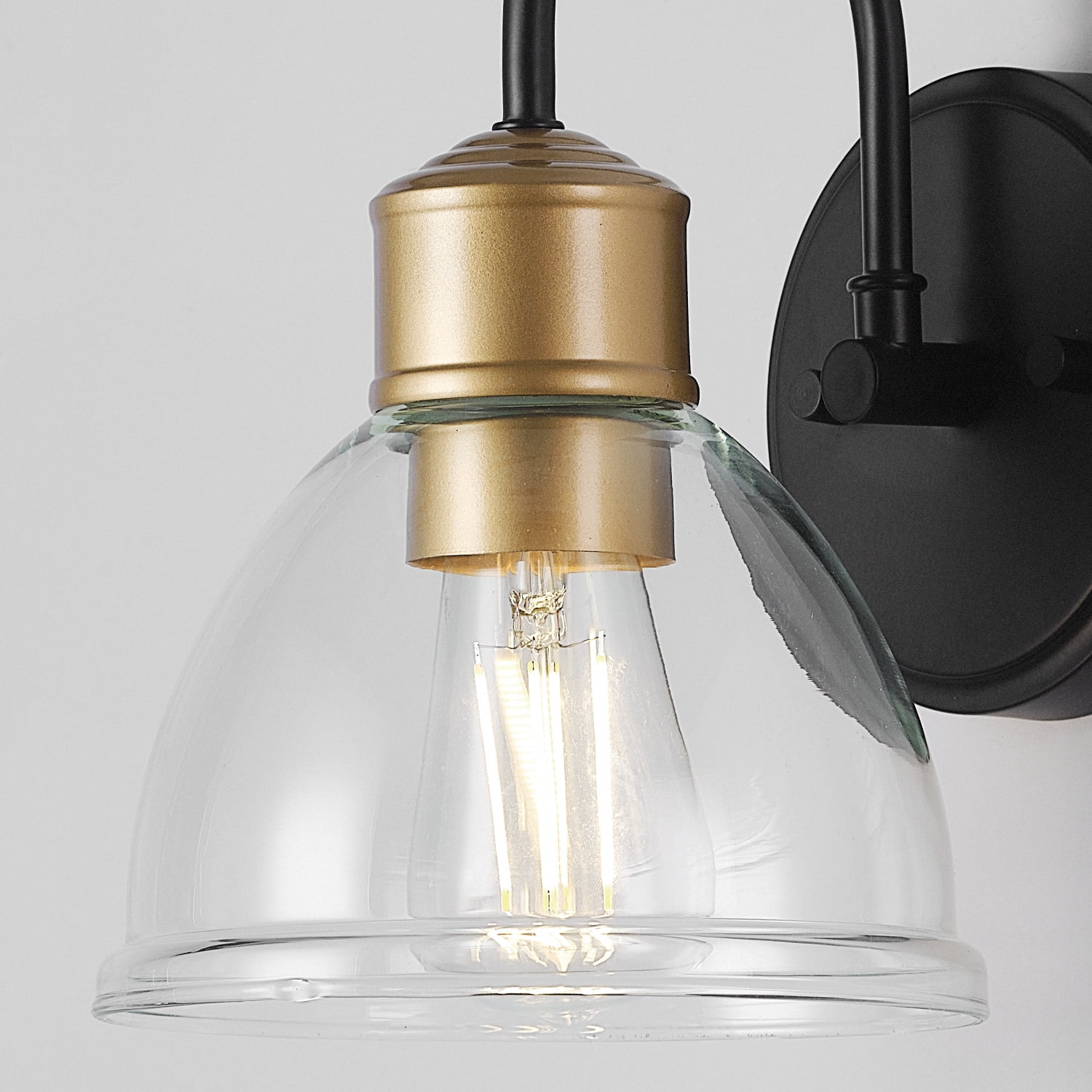 Better Homes & Gardens Indoor 1-Light Matte Black Wall Sconce, Clear Glass Shade, LED Bulb Included