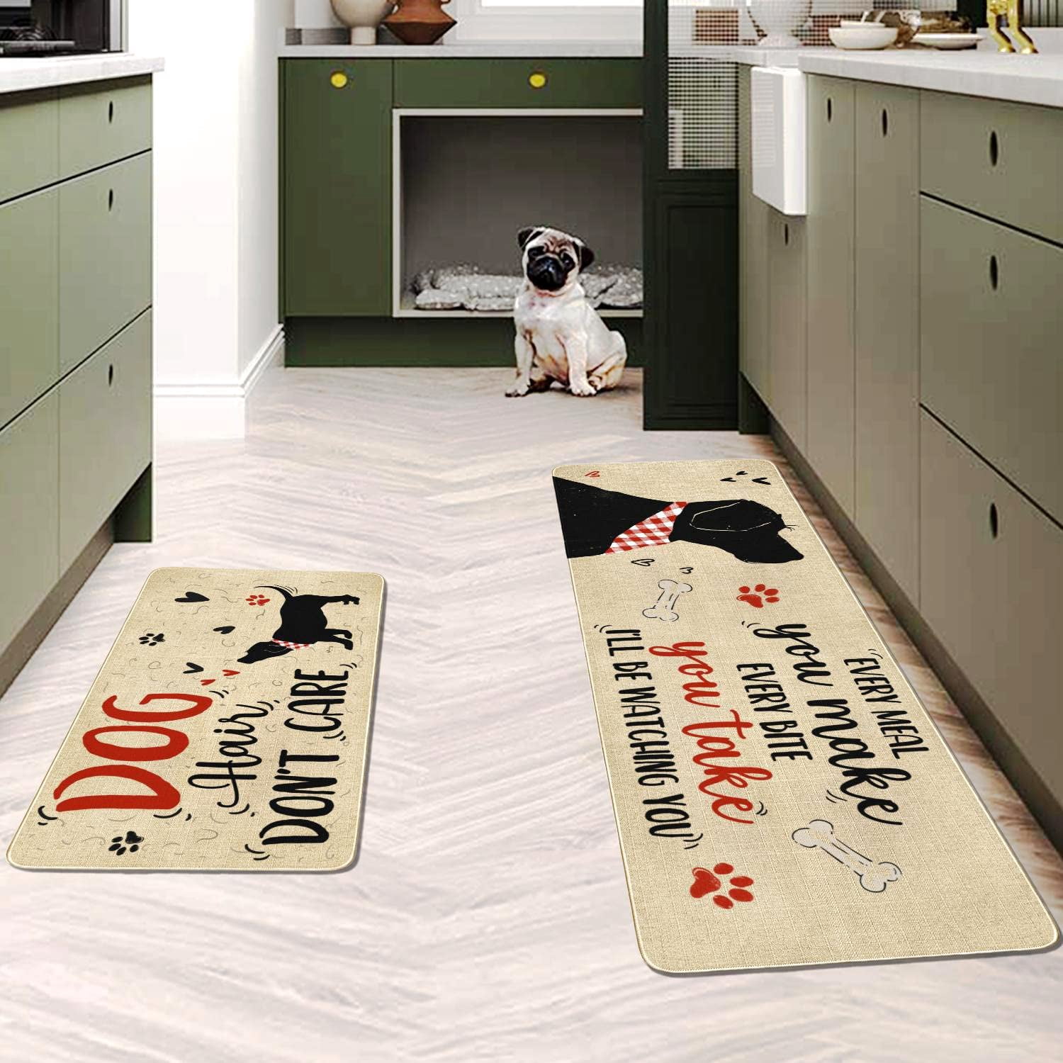 Cute Kitchen Mat Set of 2,Funny Dog Kitchen Rugs and Mats Non Skid Washable,Cute Kitchen Decor Accessories Dogs Lover Owners Housewarming Gifts,I''ll Be Watching You (17"x47"+17"x30")