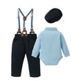 thumbnail image 2 of Baby Boy Clothes Suits 3-18 Month Outfit Formal Long Sleeve Romper Beret Hat Suspender Pants Wedding, 2 of 12