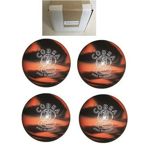 BuyBocceBalls New Listing - Pack of 4 EPCO Candlepin Bowling Balls - Cobra Pro Rubber - Orange & Black (4 1/2 inch- 2lbs. 7oz.)