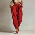 thumbnail image 2 of Morttic Women's Solid Color High Waist Pleated Jogger Pants – Cuffed Ankle Lantern Trousers with Side Pockets Summer Daily Wear Red，XXL, 2 of 3