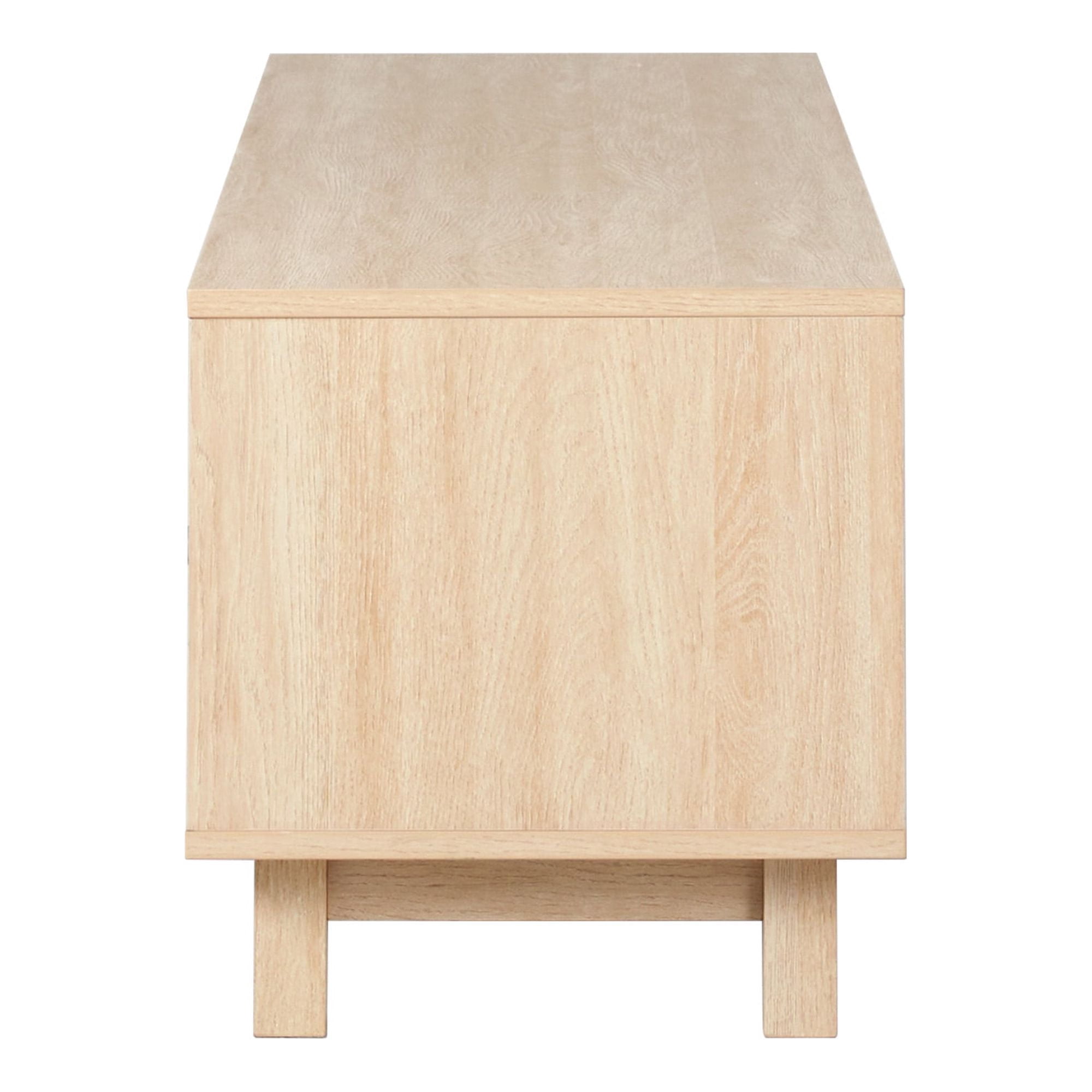 Walker Edison Mid-Century Modern Reeded 2-Door TV Stand for TVs up to 80”, Coastal Oak