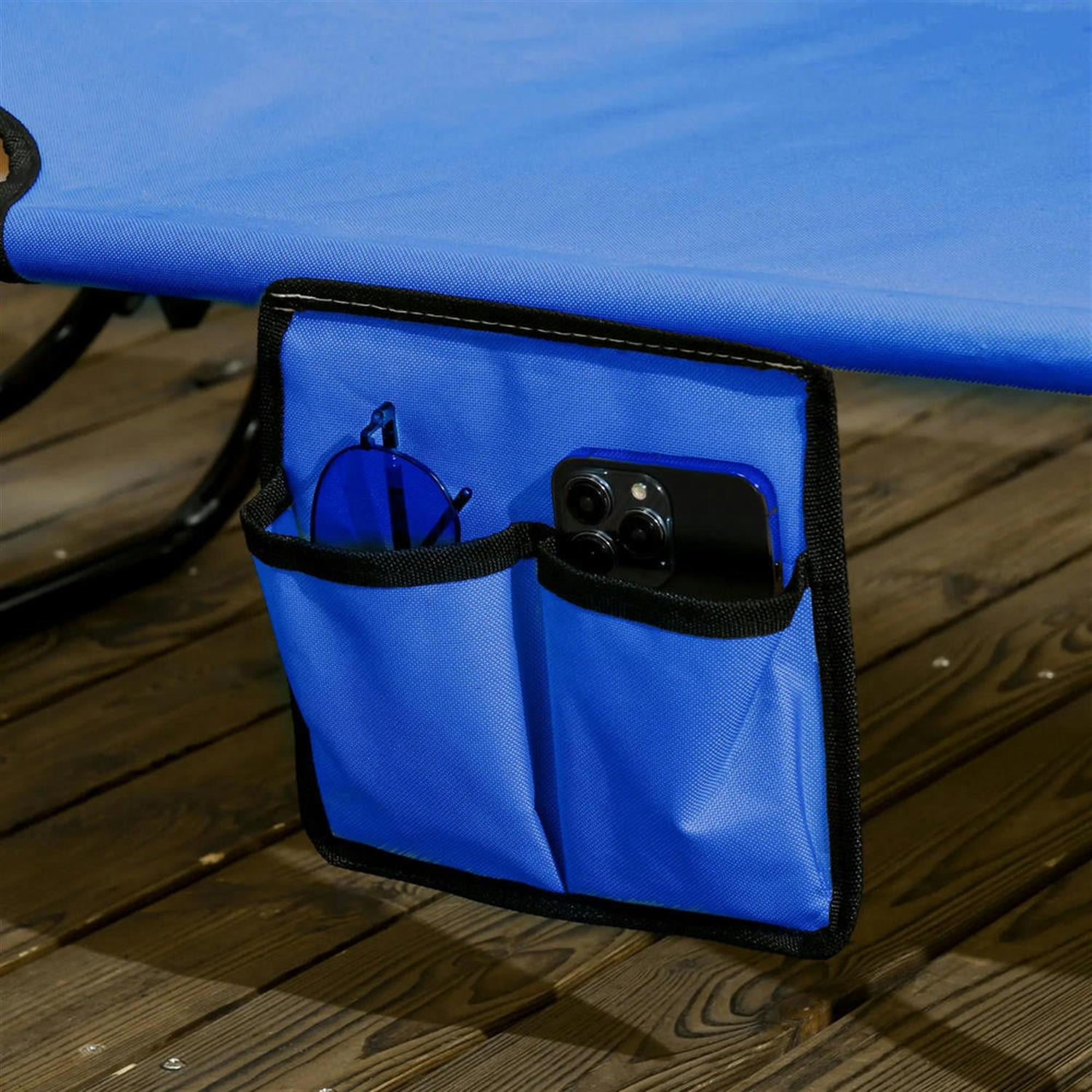 Demi Bonn Folding Pool Chaise Lounge Chairs Set of 2 with Sunshade, Reclining Back, Durable Steel Frame Relaxation, Weatherproof Outdoor Patio Seating, Blue