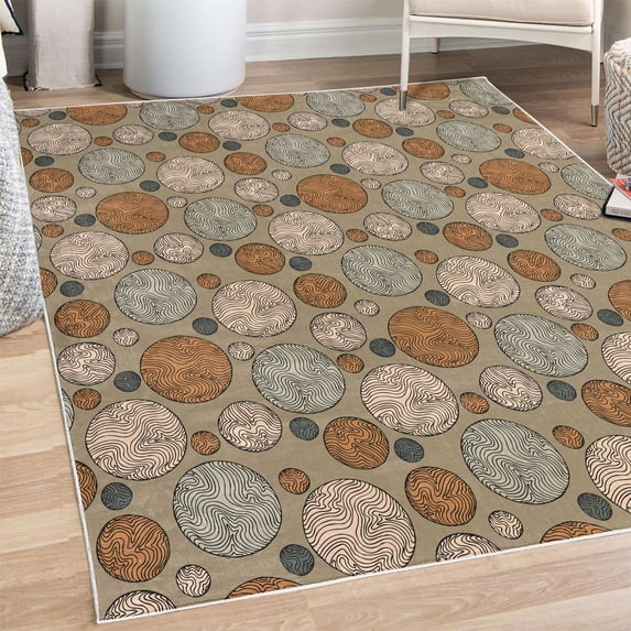 Circle Decorative Rug, Vintage Design with Round Shapes with Curved Lines Abstract Geometric Motifs, Quality Carpet for Bedroom Dorm and Living Room, 6 Sizes, Pale Caramel, by Ambesonne