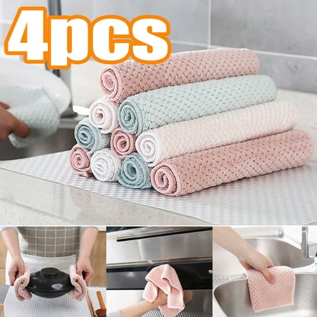 

Vnanda 4Packs Microfiber Cleaning Cloth Dish Towels Double-Sided Dish Drying Towels，Reusable Household Cleaning Cloths for House Furniture Table Kitchen Dish Window Glasses