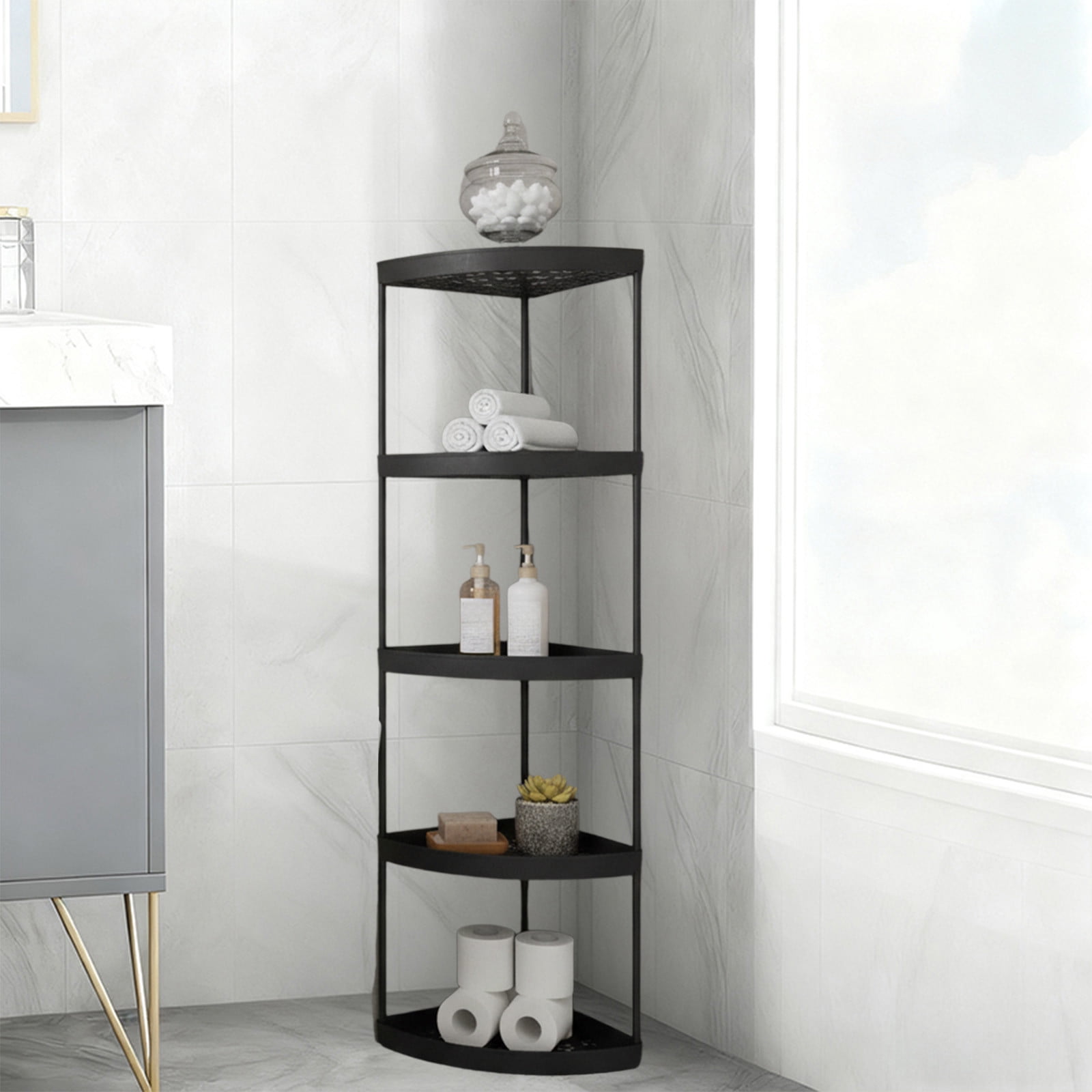 Gmogad Freestanding Corner Shelf Rack for Bathroom Bedroom Storage, Multi‑Layer Organizer for Toiletries Towels Skincare, Space Saving Solution for Small Corners Sturdy Versatile Easy to Assemble
