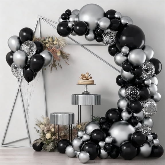 Black Silver Balloons Garland Arch Kit for Halloween, Wedding, Birthday Decoration 91 Pcs