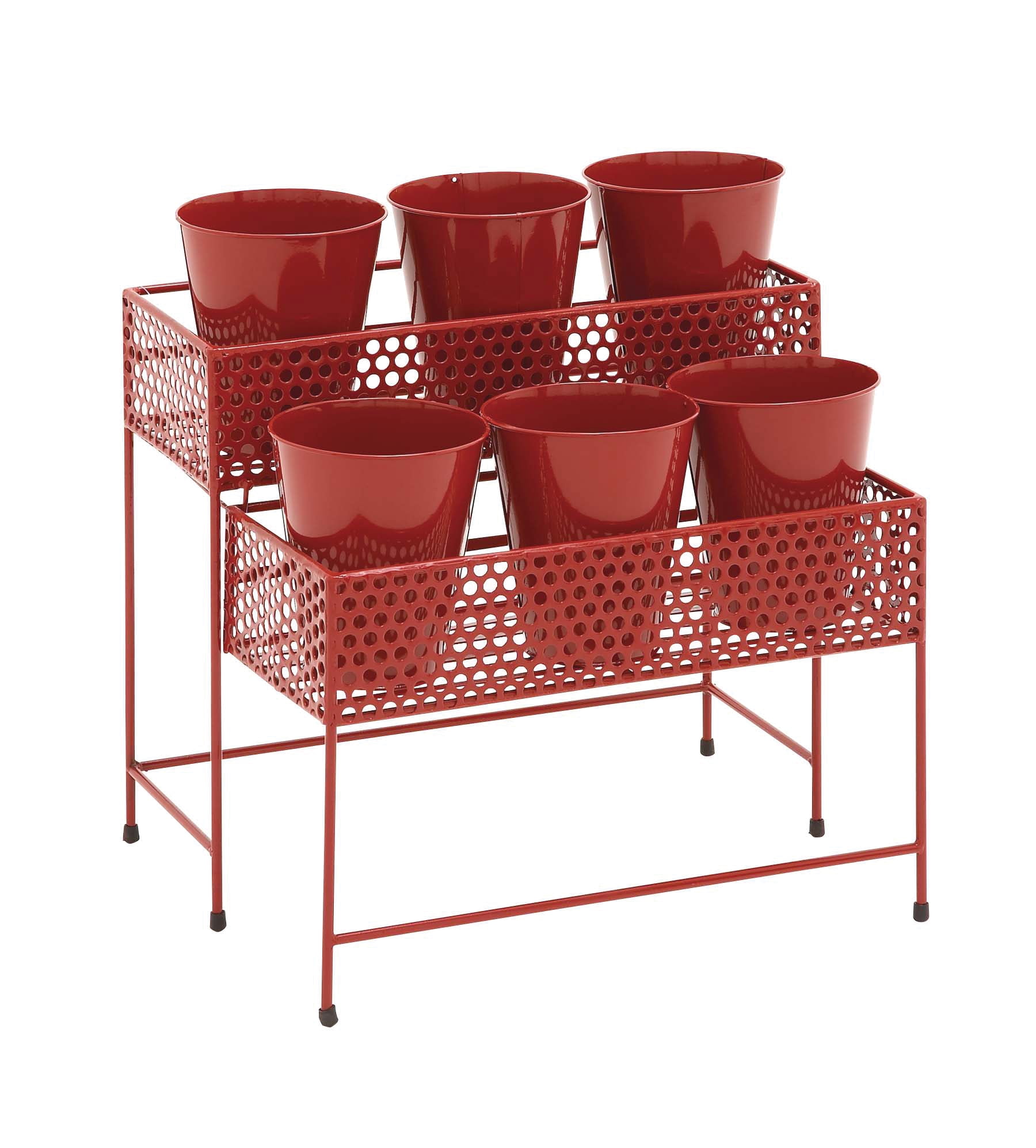 Mesmerizing Artistic Styled Metal 2 Tier Plant Stand, Red