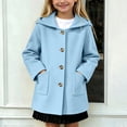 thumbnail image 2 of Girls Winter Coat Zaewscy Children's Winter Solid Color Woollen Overcoat Long Sleeve Hooded Casual Outwear Pockets Jackets Kids Light Blue 12-13Years, 2 of 9