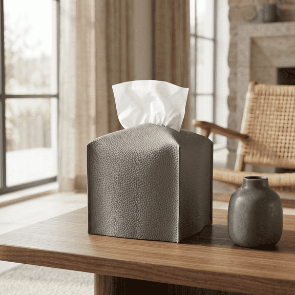 Damkogic Leather Tissue Box Cover Square – PU Leather Tissue Holder Decorative for Bathroom, Home Office Decor, Black Tissue Box Cover