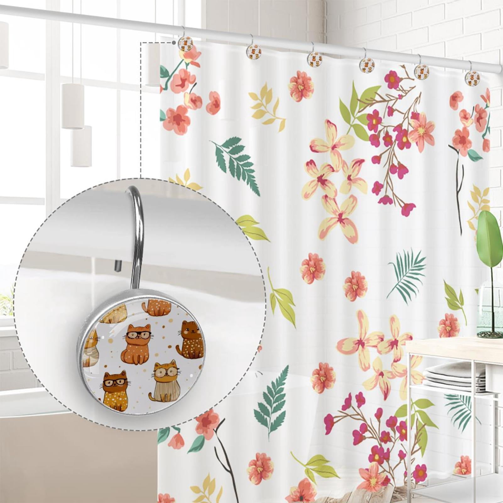 12pcs Decorative Shower Curtain Hooks, Rust Resistant Shower Rings for Bathroom Living Room,Rustproof Stainless Steel Rings for Shower Curtain and Liner Rods,Sweater Cat