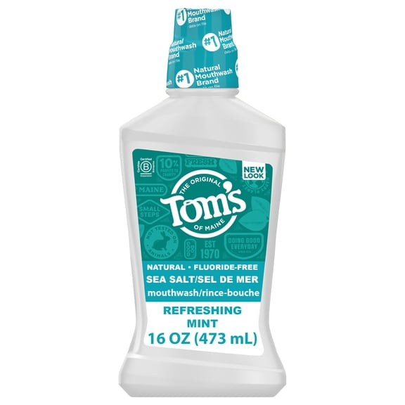 Tom's of Maine Sea Salt Natural Fluoride-Free Mouthwash, Refreshing Mint, 16 oz