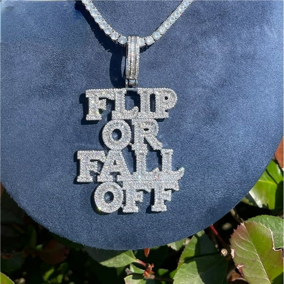 Heyoubi Iced Out Necklace for Men Flip Or Fall Off Pendant Baguette Charms Real Gold Plated Hip Hop Jewelry