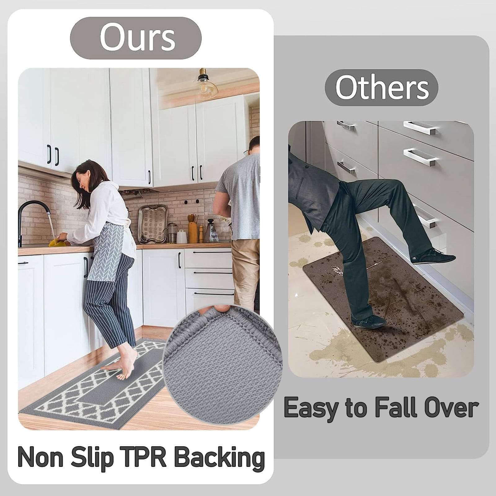 Yamaziot 2'x8' Hallway Runner Rug Washable Kitchen Floor Runners for Hallway Non Skid Entryway Runner Mat Low Profile Inside Doormat Door Rugs for Hallway Laundry Room Gray