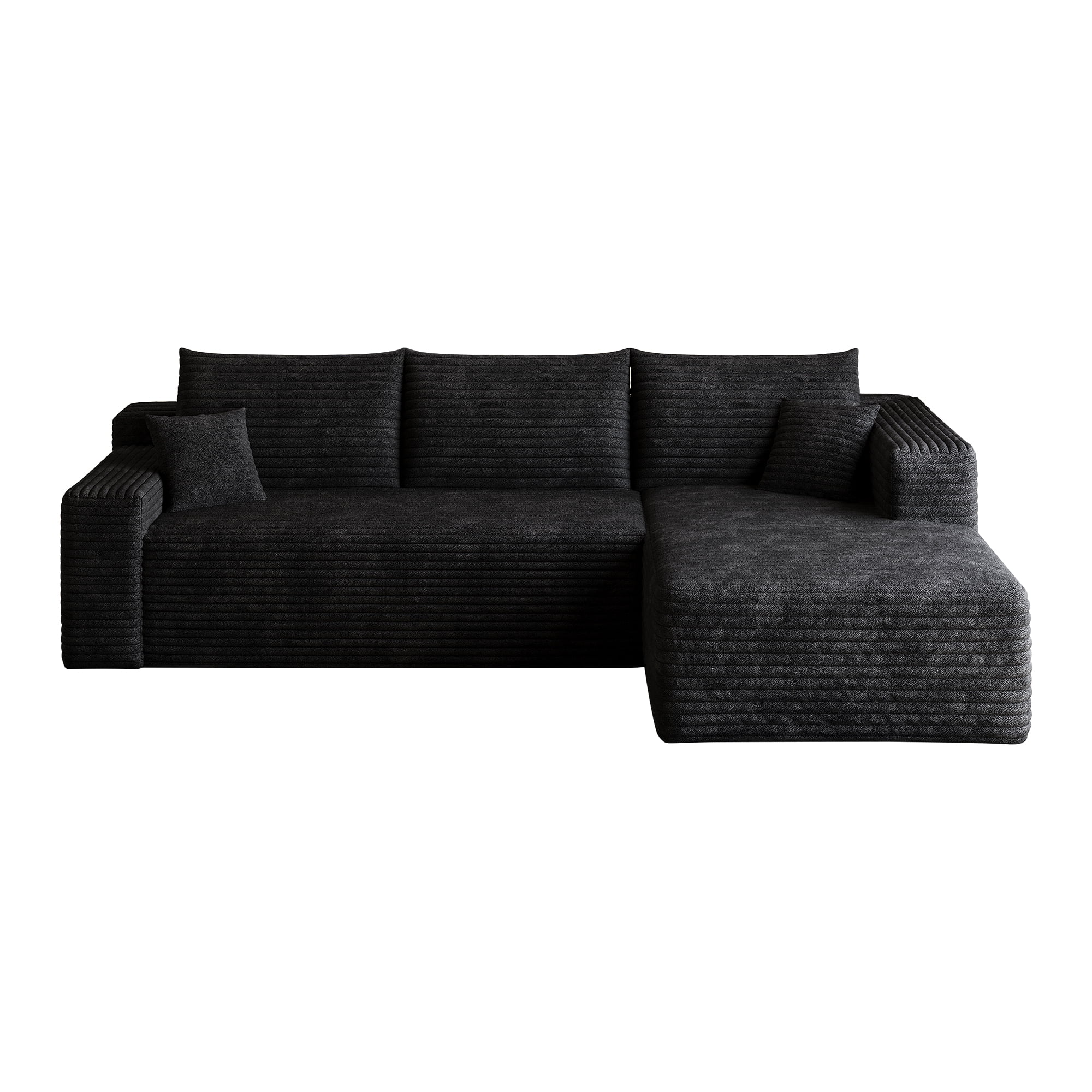 95-Inch Cloud Sectional Sofa with Plush Corduroy Fabric, U-Shaped Modular Couch and Corner Sofa for Living Room with Deep Seat, No Assembly Required, Black
