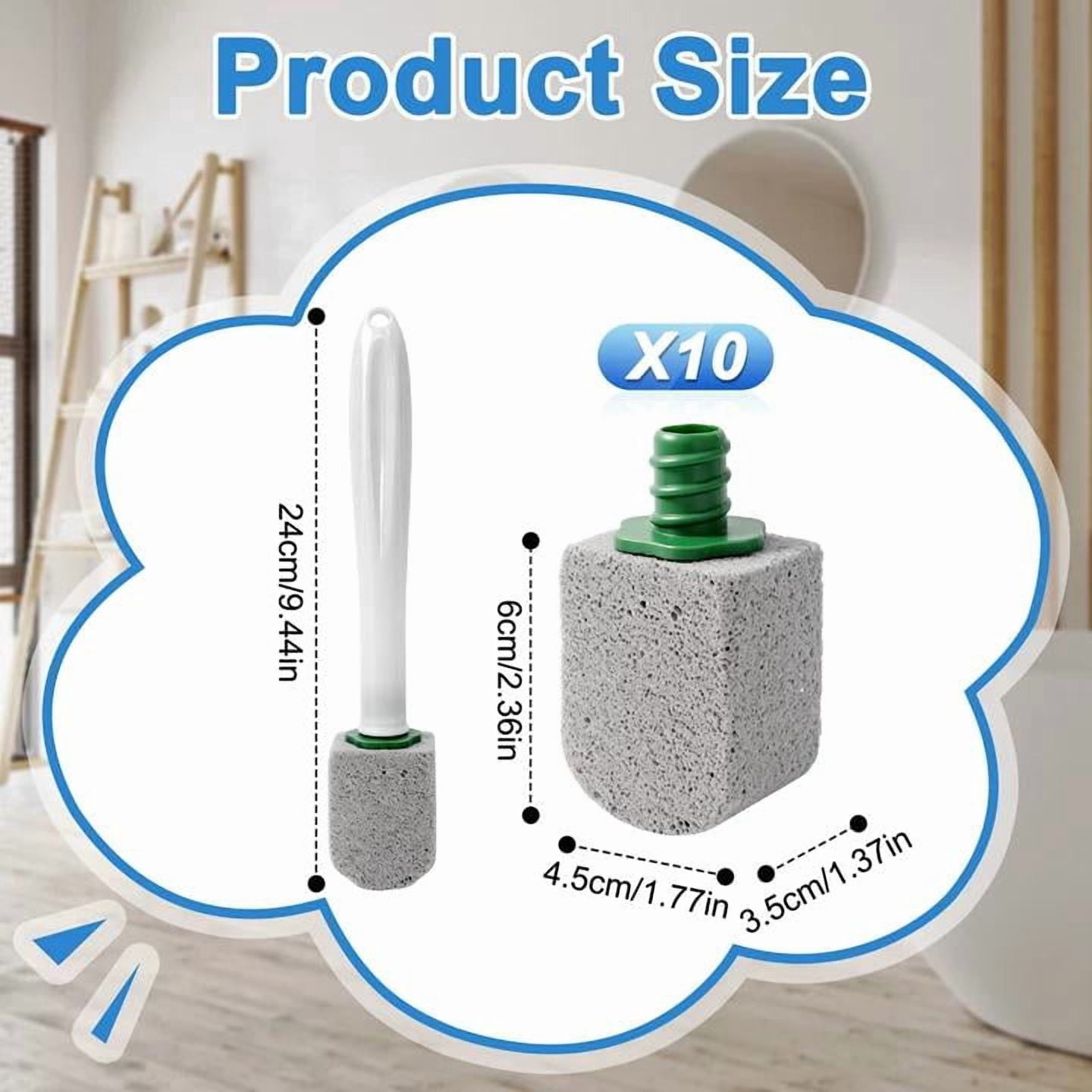 Toilet Brush with Long Handle, Pumice Toilet Brush Set, 10 Replaceable Pumice Heads, Disposable Toilet Cleaning Scrubber Wand for Bathroom Toilet Sink Pool Grill Stain Removal