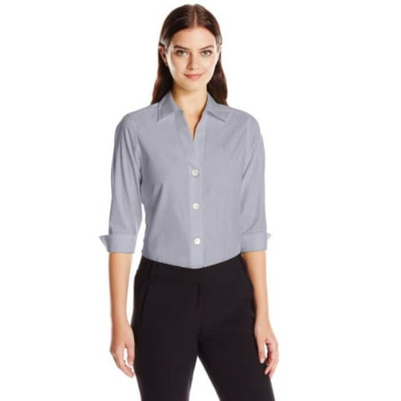 Foxcroft NYC Womens Pinpoint Oxford Shirt Non-Iron Stretch Poplin Blouse (Medium,