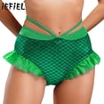 thumbnail image 2 of Pantalones cortos con estampado de escamas de pescado y volantes de tul para mujer, traje de baño Sexy metálico brillante de sirena, ropa interior, ropa para discoteca, Cosplay, 2 of 5