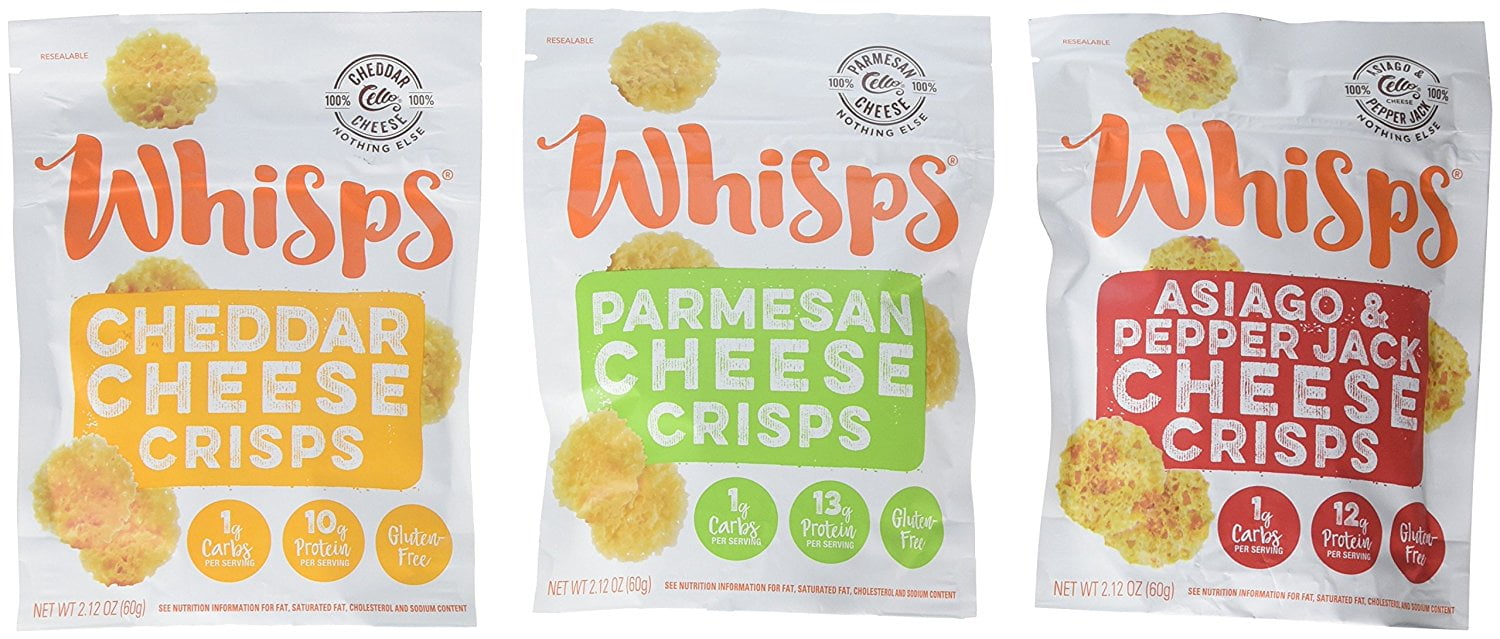 Cello Whisps Variety Bundle: (1) Parmesan, (1) Cheddar, (1) Asiago Pepperjack, Low Carb, Keto-Friendly, 6.36 oz. Total