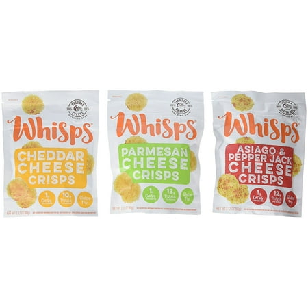 Cello Whisps Variety Bundle: (1) Parmesan, (1) Cheddar, (1) Asiago Pepperjack, Low Carb, Keto-Friendly, 6.36 oz. (Best Low Glycemic Snacks)