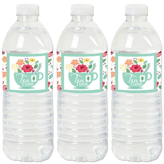 Big Dot of Happiness Floral Let's Par-Tea - Garden Tea Party Water Bottle Sticker Labels - Set of 20