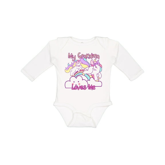 Inktastic My Grandma Loves Me Unicorn Girls Long Sleeve Baby Bodysuit