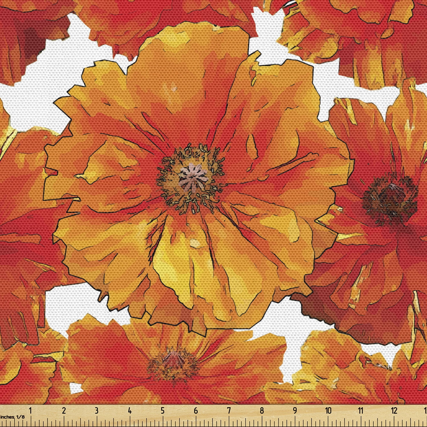 Poppy Flower Fabric by the Yard Blossoms with Vibrant Petals Hand