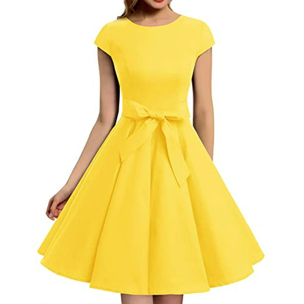 Dressystar DS1956 Women Vintage 1950s Retro Rockabilly Prom Dresses  Cap-Sleeve XXL Yellow - Walmart.com