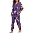 thumbnail image 2 of Yuyamidu Black Cat Pjs for Women Set 2 Pieces Pumpkin Pajama Tops with Long Sweatpants Size S Halloween Casual Long Sleeve Sleepwear Comfy Home Wear Lounge Wear, Purple, 2 of 7