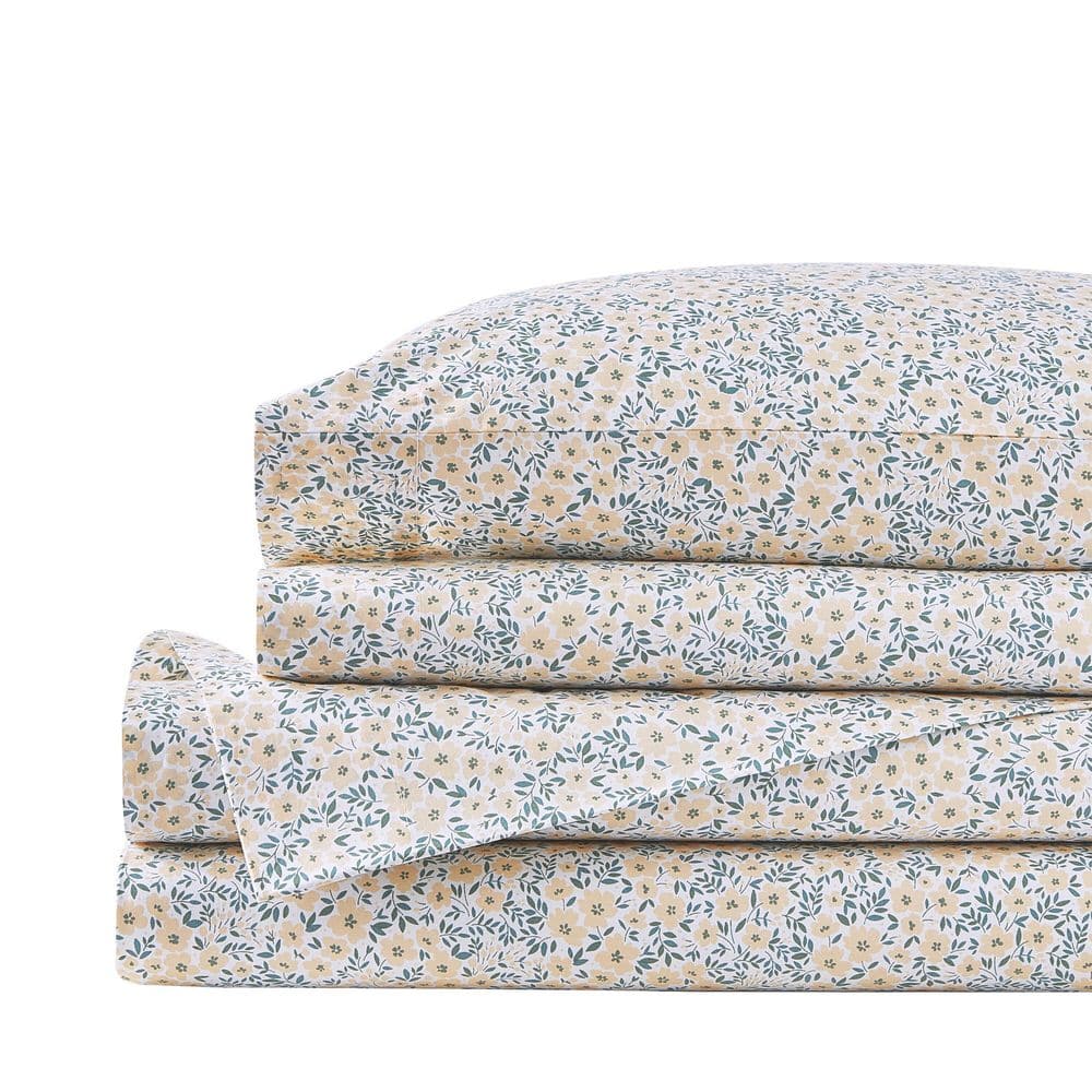 Cotton Percale Colorful Ditsy Floral 4Piece Queen Sheet Set