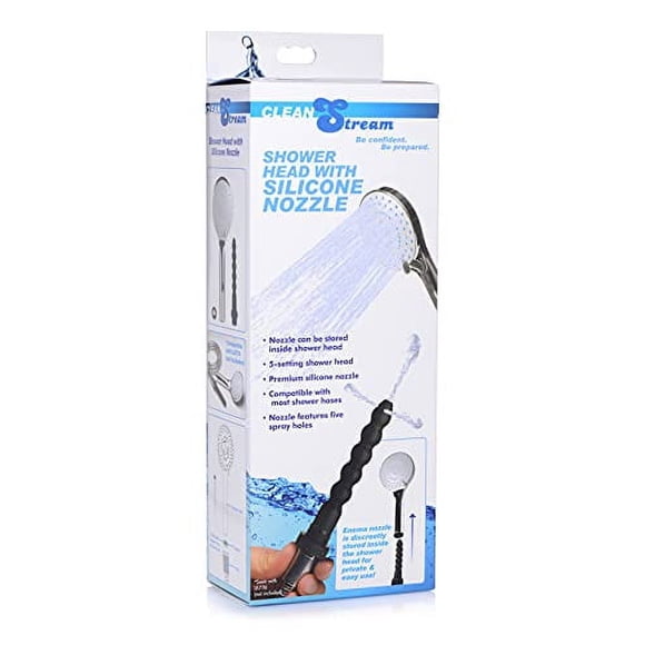Cleanstream Shower Head with Silicone Enema Nozzle, Black