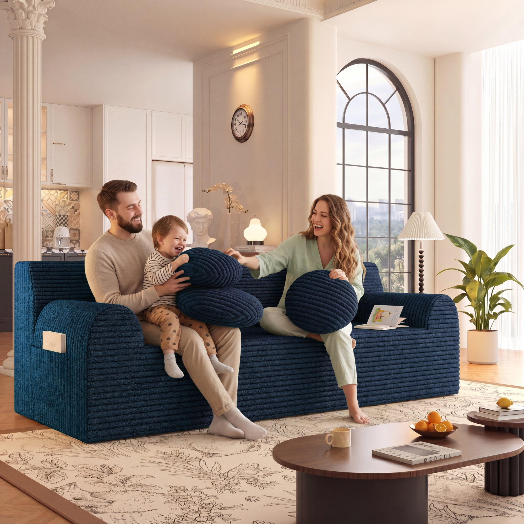 Leumius 3 Setaser Sofa,71" Corduroy Fabric Upholstered Loveseat Couch with Deep Seat for Living room,Bedroom,Apartment,No Assembly Required,Aged Blue