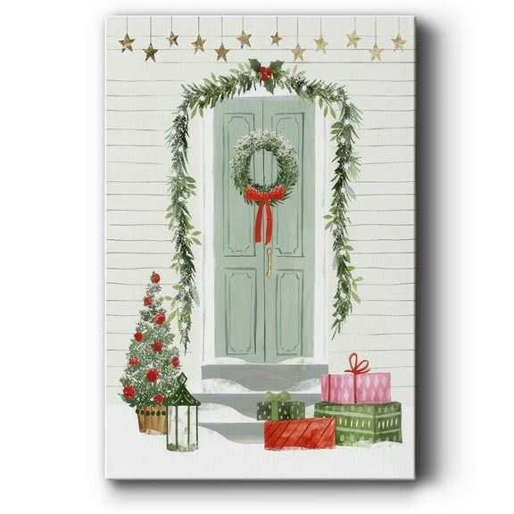 Festive Front Door I- Gallery Wrapped Canvas