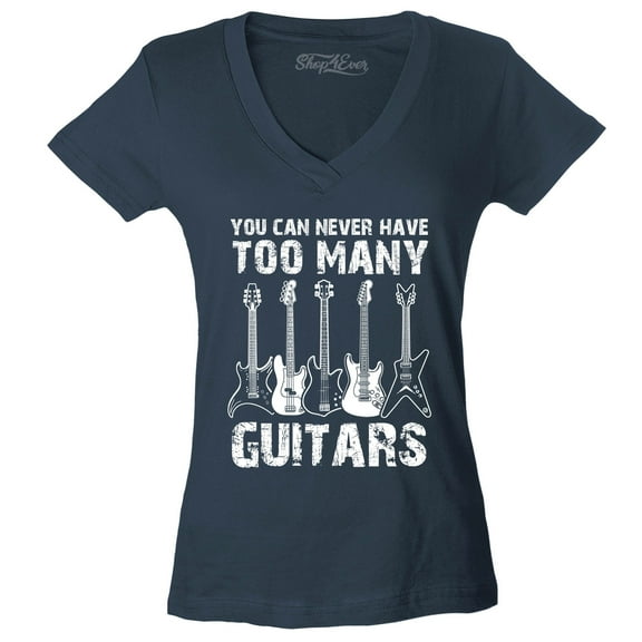 Shop4Ever Women's You Can Never Have Too Many Guitars Musician Guitarist Slim Fit V-Neck T-Shirt Small Charcoal