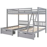 Full Over Twin and Twin Triple Bunk Bed Frame with Drawers, Triple Bunk ...