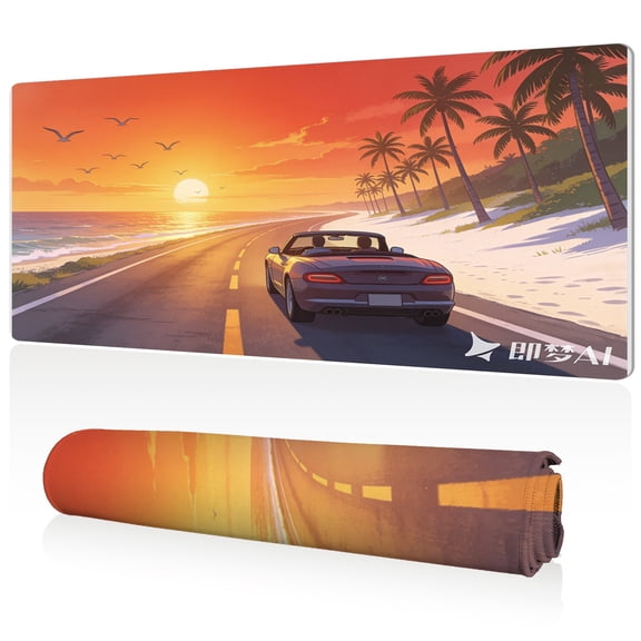 LIVEKEY XXL Mouse Pad Coastal Sunset Drive Design 80x40x0.3cm Extra Large Full Desk Coverage Non Slip Surface Durable Easy Clean Stitched Edges for Gaming and Office