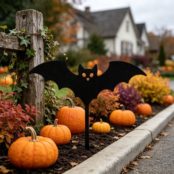 Halloween Metal Garden Stakes, Black Cats Pumpkin Ghost Bats Silhouettes Signs, Iron Yard Decor for Patio Lawn Walkway Party