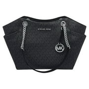 Michael Kors Womens PVC and Leather Jet Set Travel Large Chain Shoulder Tote Bag, Black