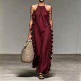 thumbnail image 2 of Women's Halter Neck Maxi Dress, Sexy Open Back Ruffle Beach Sundress, Boho Long Flowy Vacation Dress, Elegant Sleeveless Swing Gown for Pool Party, S-2XL, 2 of 5