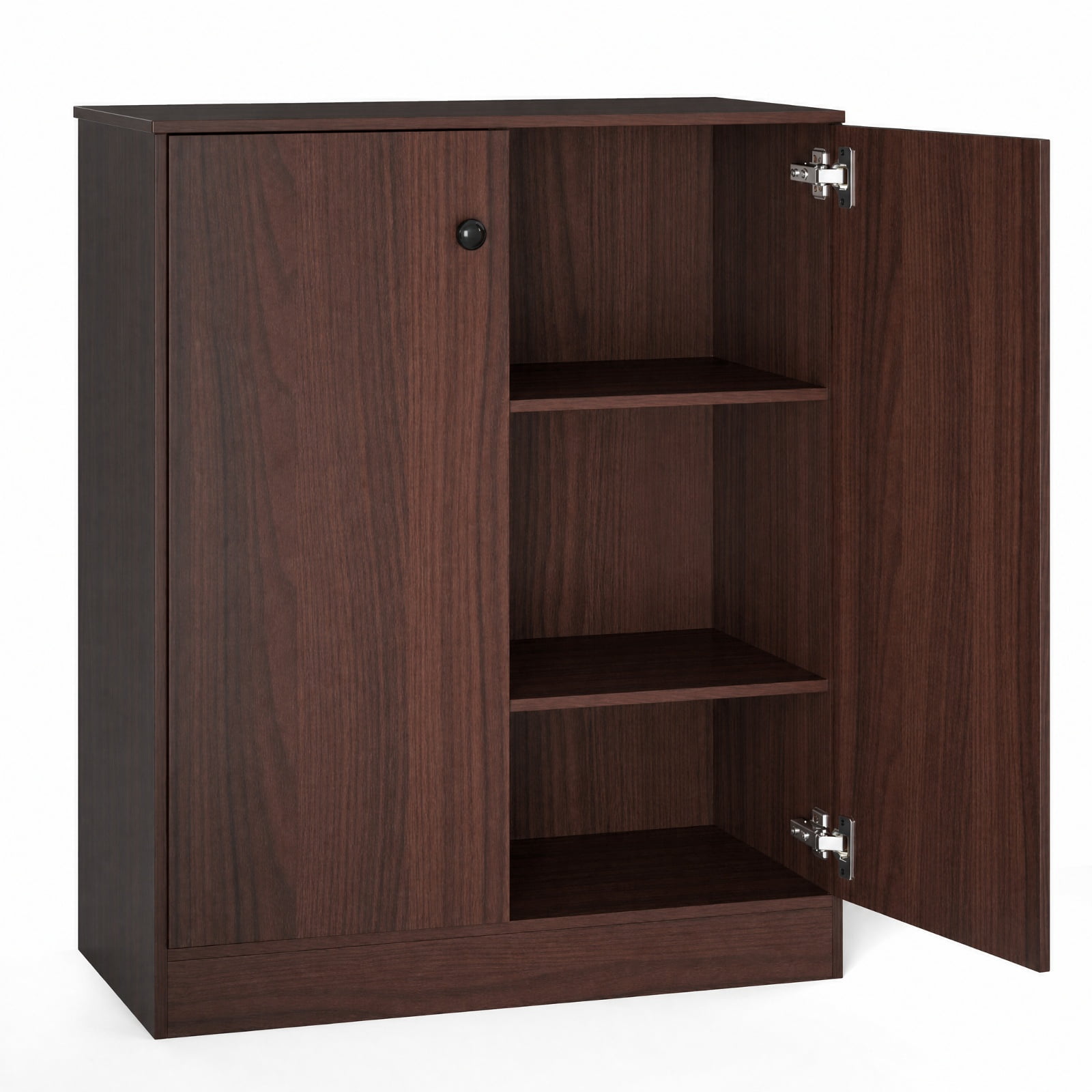 Furnibear 2 Door Modern Accent Cabinet with 3 Tier Shelf and Display Top Sideboard Buffet for Entryway Hallway and Living Room, Brown