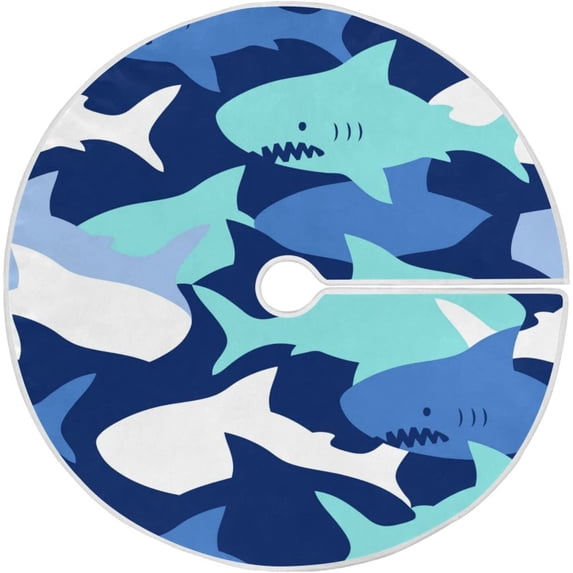 FMSHPON Cute Sharks Xmas Christmas Tree Skirt Stand Mat for Holiday Party Decoration Indoor Outdoor 36 inches
