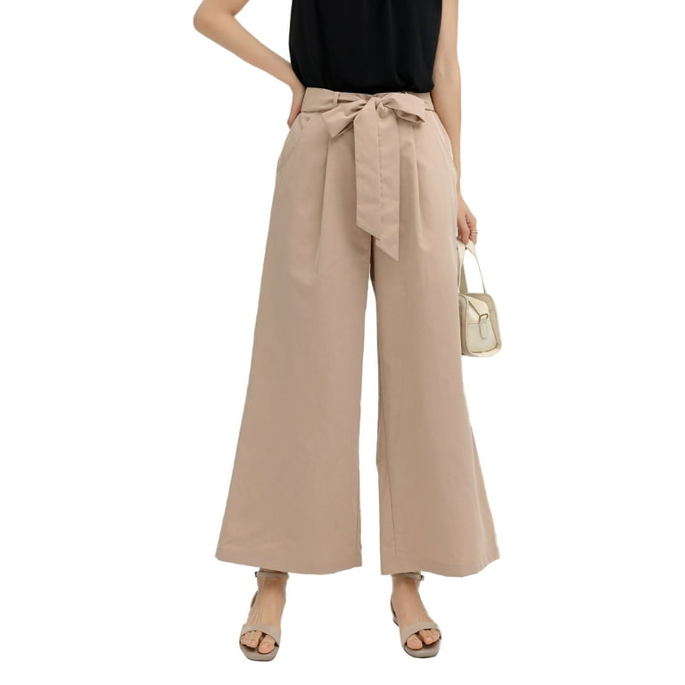 Eyicmarn Women Wide-Leg Pants Korean Fashion Solid Color Straight Pants  Summer Fall Casual Loose Slacks with Tie-Up Waist Belt Clothes 