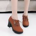 thumbnail image 2 of hopeusnice Women's Ankle Boots Lace Up Buckle Zipper Chunky Heel Shoes Comfortable Suede Round Toe Block Heel Fall Winter Boots Outdoor Brown 38, 2 of 8