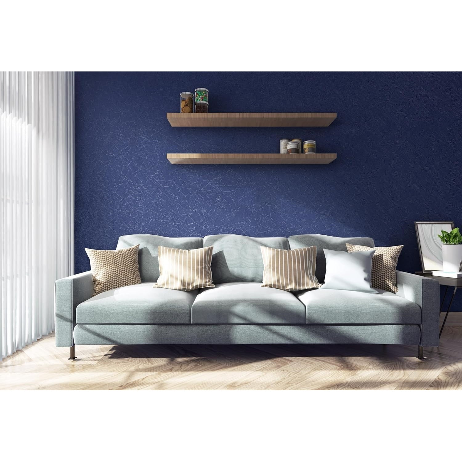 17.3 inch X 590 inch Wallpaper Blue Textured Wallpaper Peel and Stick Modern Solid Color Wall Paper Removable Contact Paper for Walls Vinyl Rolls