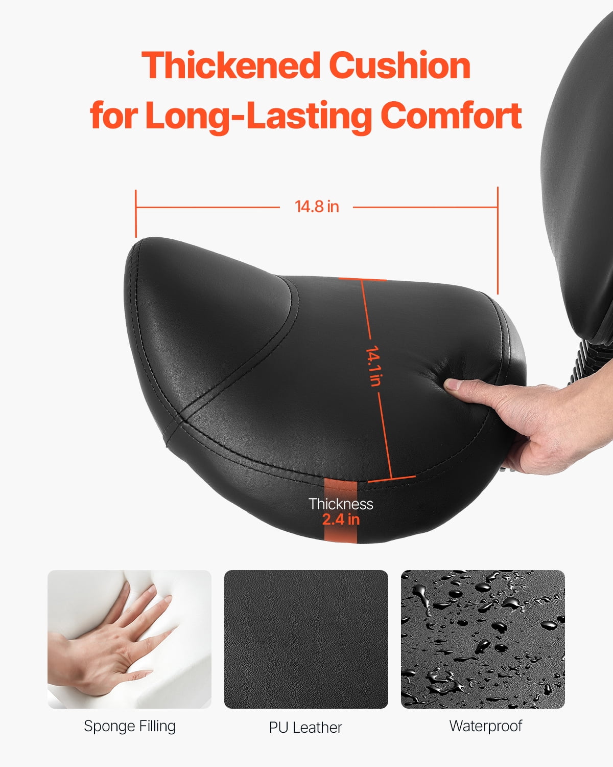 VEVOR Saddle Stool with Back Support and Wheels, 450 LBS Weight Capacity Ergonomic Rolling Stool, Height Adjustable Thickened PU Leather Swivel Saddle Chair for Salon, Spa, Massage, Tattoo, Black