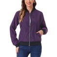 thumbnail image 1 of Abrigo casual con cremallera para mujer INSPIRE CHIC, chaqueta tipo bomber, rompevientos con bolsillos, talla XS, púrpura oscuro, 1 of 6