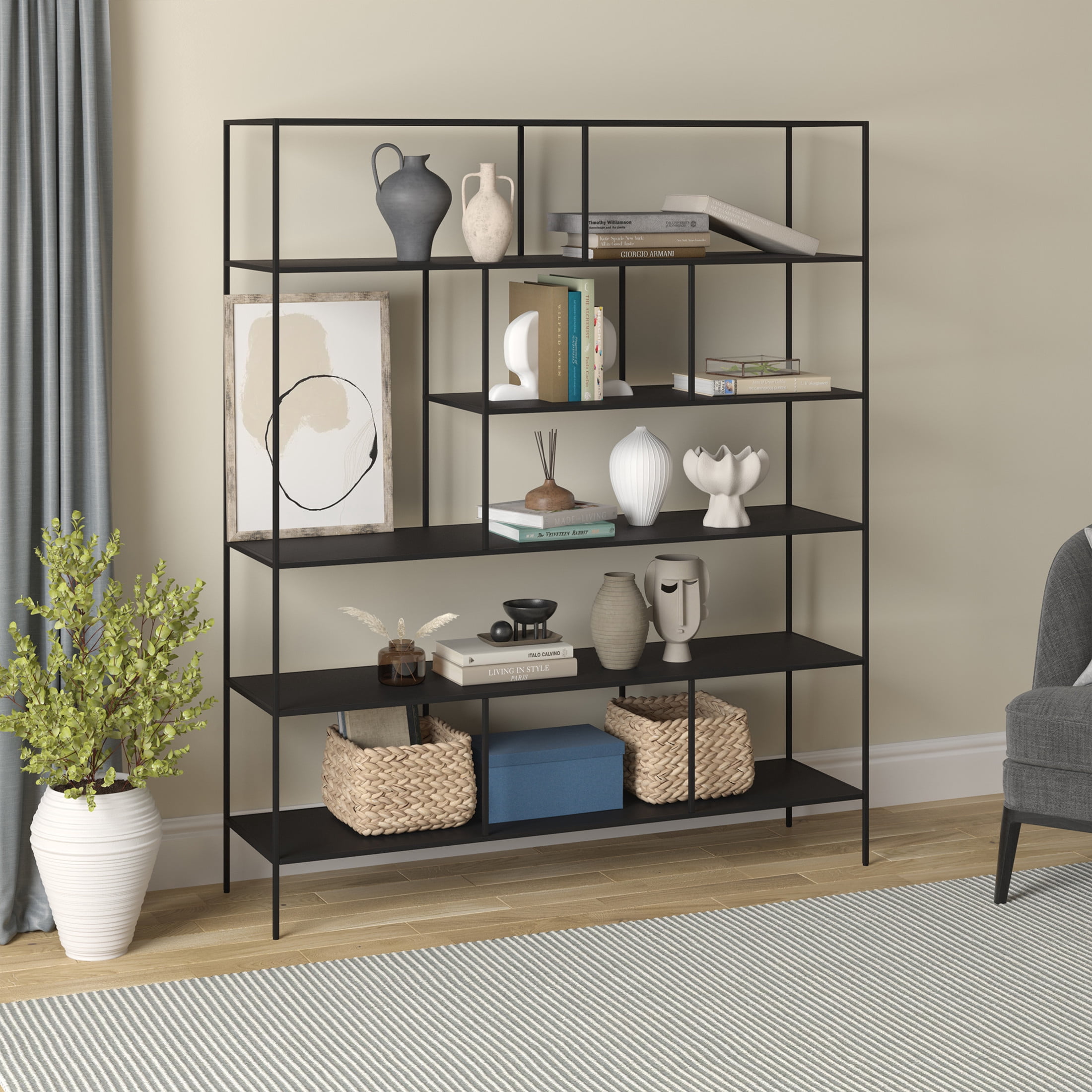 Evelyn&Zoe Modern/Contemporary 72" Tall Blackened Bronze Bookcase