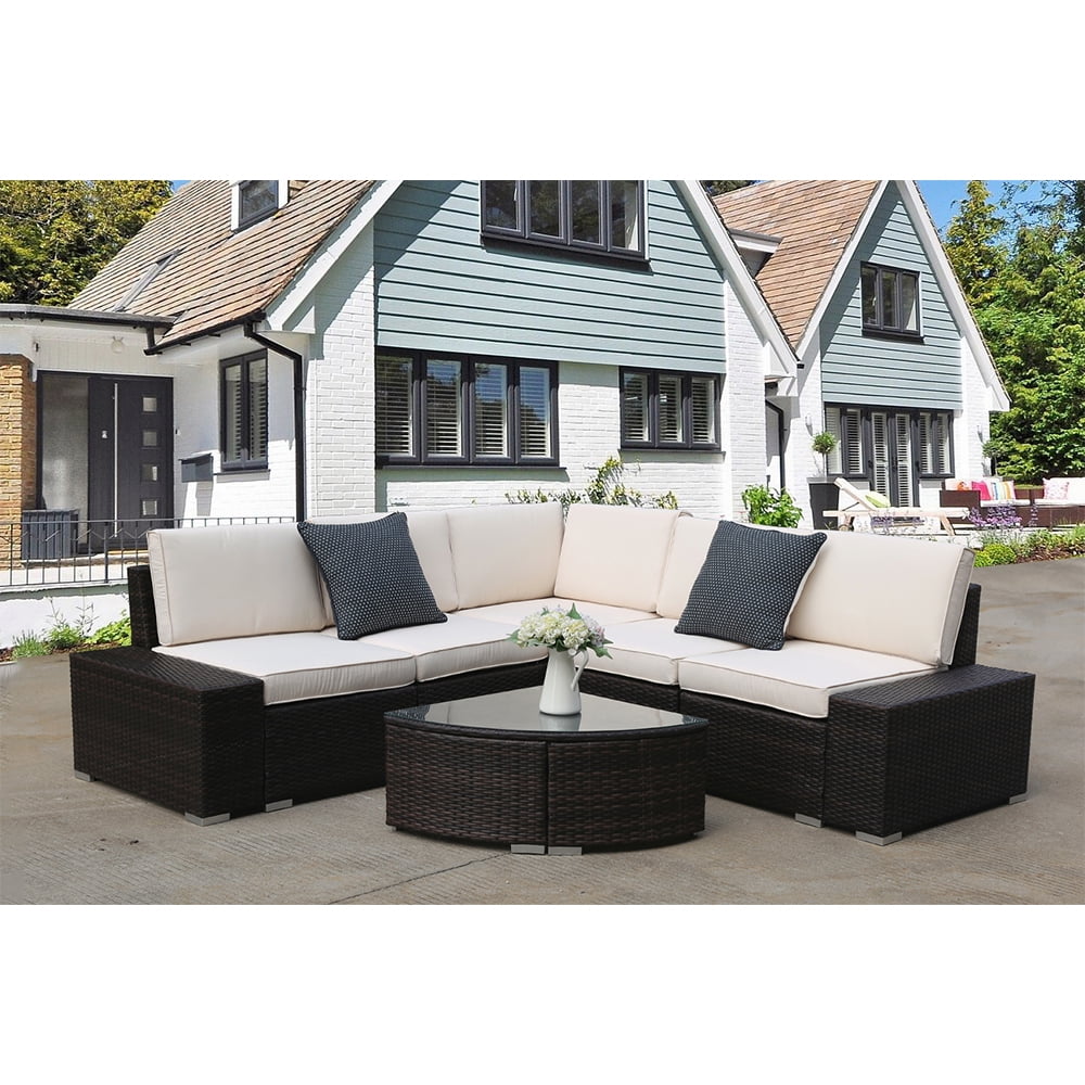 Patio Dining Sets, 6 Piece Outdoor Sectional Sofa Set with 5 Wicker
