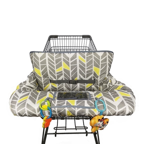 Shopping Cart Cover for Baby boy Girl, Multi-in-1 Cart Covers for Babies, Soft Padded Infant High Chair Cover, Machine Washable, Grocery cart seat Cushion Cover, Grey and Yellow