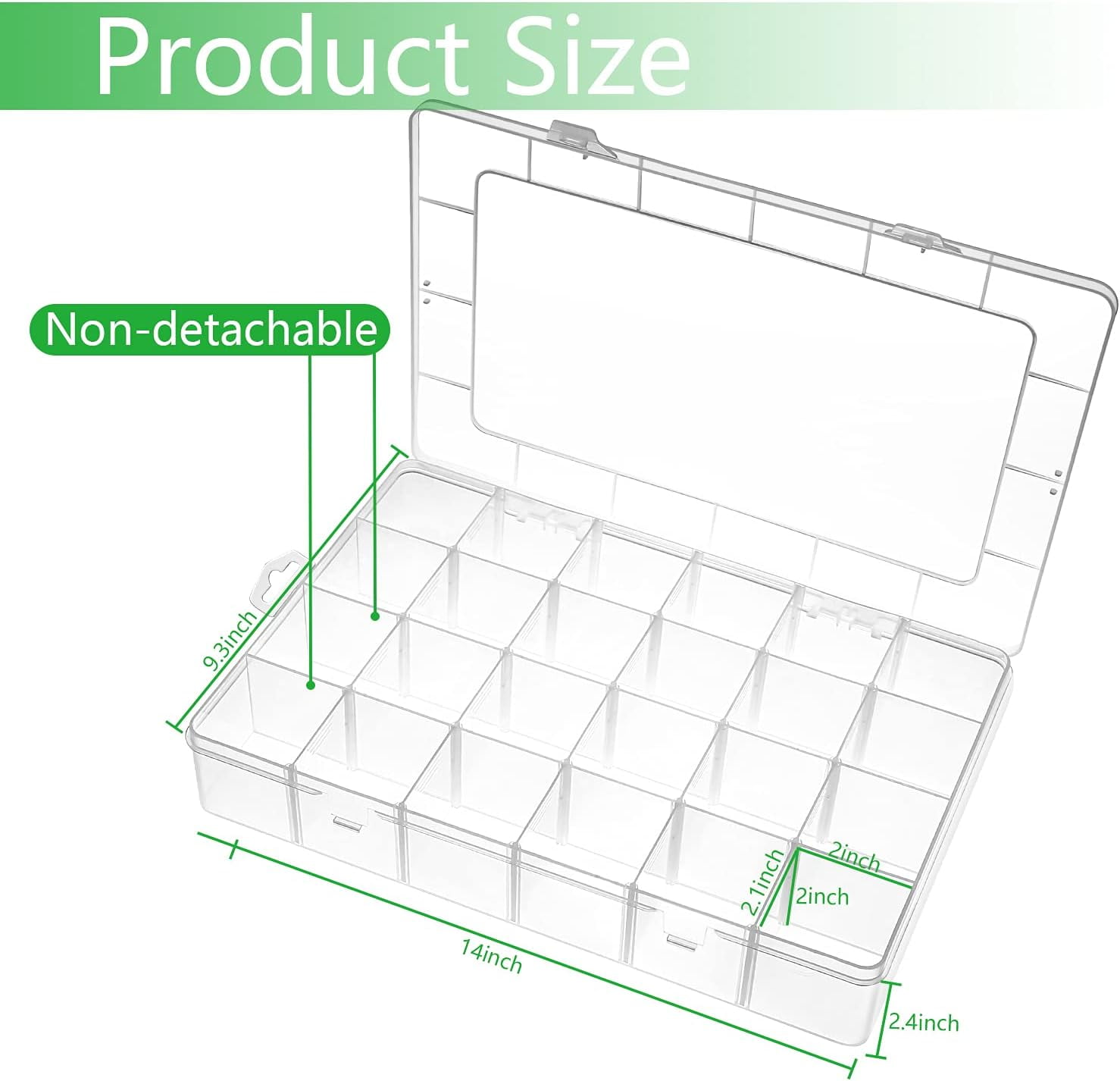 Plastic Organizer Box with Adjustable Dividers, Clear Storage Box for Jewelry, Art DIY Crafts, Washi Tapes, Beads and Small Parts